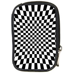 Illusion Checkerboard Black And White Pattern Compact Camera Leather Case