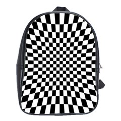 Illusion Checkerboard Black And White Pattern School Bag (Large)