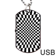 Illusion Checkerboard Black And White Pattern Dog Tag USB Flash (One Side)