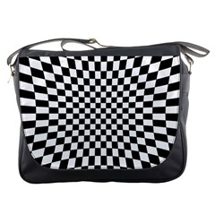 Illusion Checkerboard Black And White Pattern Messenger Bag by Nexatart