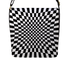 Illusion Checkerboard Black And White Pattern Flap Closure Messenger Bag (L)