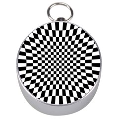 Illusion Checkerboard Black And White Pattern Silver Compasses