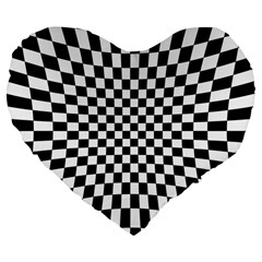 Illusion Checkerboard Black And White Pattern Large 19  Premium Flano Heart Shape Cushions