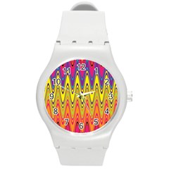 Retro Colorful Waves Background Round Plastic Sport Watch (m) by Nexatart