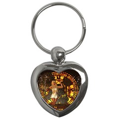 Steampunk Clockwork And Steampunk Girl Key Chain (heart) by FantasyWorld7