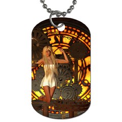 Steampunk Clockwork And Steampunk Girl Dog Tag (one Side) by FantasyWorld7