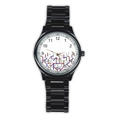 Lines And Dots Motif Geometric Print Stainless Steel Round Watch