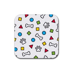 Dog Paw Seamless Pattern Footprint Bone Rubber Coaster (square)  by Vaneshart