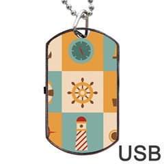 Nautical Elements Collection Dog Tag Usb Flash (two Sides)