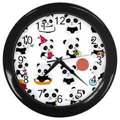 Playing Pandas Cartoons Wall Clock (black) by Vaneshart