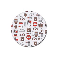 Vector Thin Line Art Vet Seamless Pattern Rubber Coaster (round)  by Vaneshart