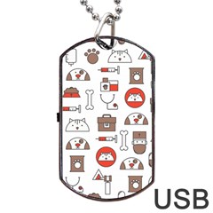 Vector Thin Line Art Vet Seamless Pattern Dog Tag Usb Flash (two Sides)