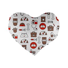 Vector Thin Line Art Vet Seamless Pattern Standard 16  Premium Flano Heart Shape Cushions