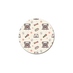 Pug Dog Cat With Bone Fish Bones Paw Prints Ball Seamless Pattern Vector Background Golf Ball Marker by Vaneshart