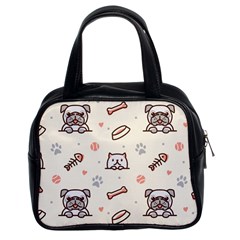 Pug Dog Cat With Bone Fish Bones Paw Prints Ball Seamless Pattern Vector Background Classic Handbag (two Sides)