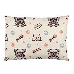 Pug Dog Cat With Bone Fish Bones Paw Prints Ball Seamless Pattern Vector Background Pillow Case by Vaneshart