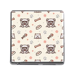 Pug Dog Cat With Bone Fish Bones Paw Prints Ball Seamless Pattern Vector Background Memory Card Reader (square 5 Slot)