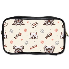 Pug Dog Cat With Bone Fish Bones Paw Prints Ball Seamless Pattern Vector Background Toiletries Bag (two Sides)