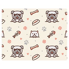 Pug Dog Cat With Bone Fish Bones Paw Prints Ball Seamless Pattern Vector Background Double Sided Flano Blanket (medium) 