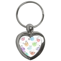 Cartoon Bird Cute Doodle Bird Key Chain (heart) by Vaneshart