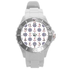 Nautical Seamless Pattern Round Plastic Sport Watch (l)