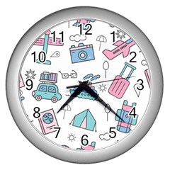 Transportation Seamless Pattern Wall Clock (silver)