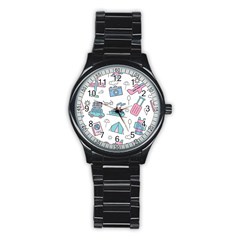 Transportation Seamless Pattern Stainless Steel Round Watch