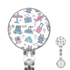 Transportation Seamless Pattern Stainless Steel Nurses Watch