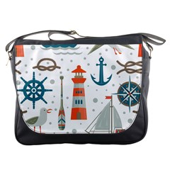 Nautical Elements Pattern Background Messenger Bag