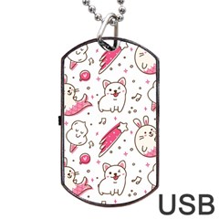 Cute Animals Seamless Pattern Kawaii Doodle Style Dog Tag Usb Flash (two Sides)