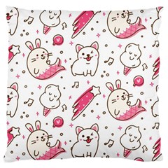 Cute Animals Seamless Pattern Kawaii Doodle Style Large Flano Cushion Case (two Sides)