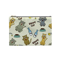 Happy Cats Pattern Background Cosmetic Bag (medium)