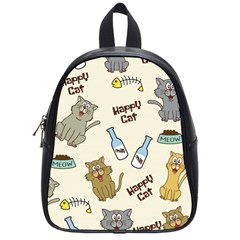 Happy Cats Pattern Background School Bag (small) by Vaneshart