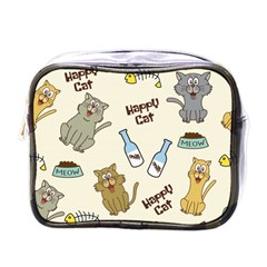 Happy Cats Pattern Background Mini Toiletries Bag (one Side)
