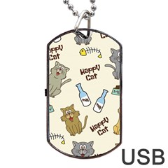Happy Cats Pattern Background Dog Tag Usb Flash (one Side)