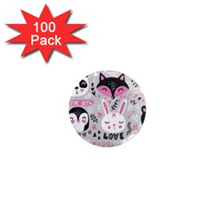 Big Set With Cute Cartoon Animals Bear Panda Bunny Penguin Cat Fox 1  Mini Magnets (100 Pack) 