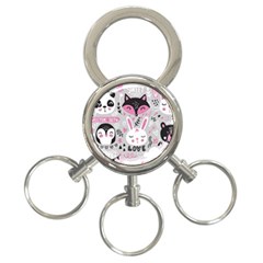 Big Set With Cute Cartoon Animals Bear Panda Bunny Penguin Cat Fox 3-ring Key Chain