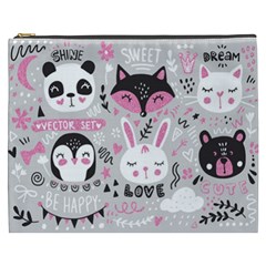 Big Set With Cute Cartoon Animals Bear Panda Bunny Penguin Cat Fox Cosmetic Bag (xxxl) by Vaneshart