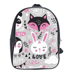 Big Set With Cute Cartoon Animals Bear Panda Bunny Penguin Cat Fox School Bag (xl)