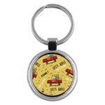 Childish Seamless Pattern With Dino Driver Key Chain (Round) Front