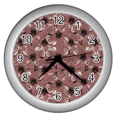 Hibiscus Flowers Collage Pattern Design Wall Clock (silver) by dflcprintsclothing