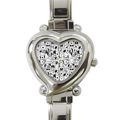 Seamless Pattern With Black White Doodle Dogs Heart Italian Charm Watch