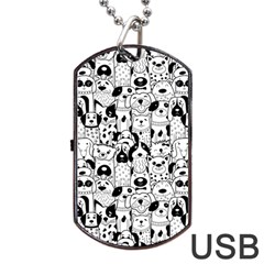 Seamless Pattern With Black White Doodle Dogs Dog Tag Usb Flash (one Side)