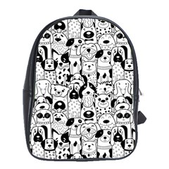 Seamless Pattern With Black White Doodle Dogs School Bag (xl)