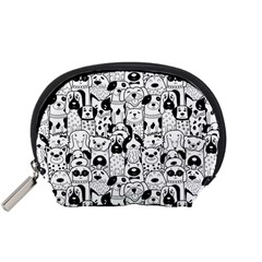 Seamless Pattern With Black White Doodle Dogs Accessory Pouch (small) by Vaneshart