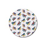 Seamless Pattern With Hand Drawn Bird Black Rubber Coaster (Round)  Front