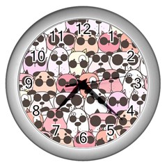 Cute Dog Seamless Pattern Background Wall Clock (silver)