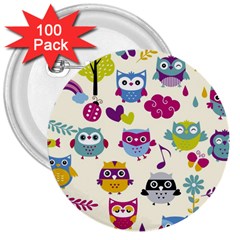 Funny Colorful Owls 3  Buttons (100 Pack) 