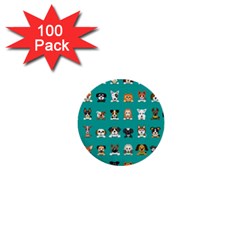 Different Type Vector Cartoon Dog Faces 1  Mini Buttons (100 Pack)  by Vaneshart