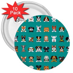 Different Type Vector Cartoon Dog Faces 3  Buttons (10 Pack)  by Vaneshart